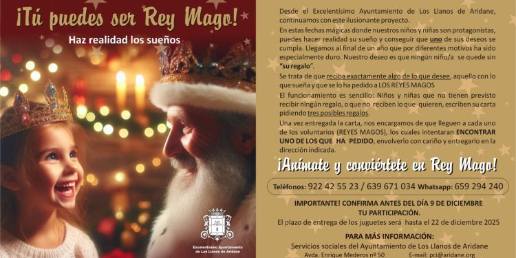 «Tú puedes ser Rey Mago»: Los Llanos busca padrinos para que ningún niño del municipio se quede sin juguete