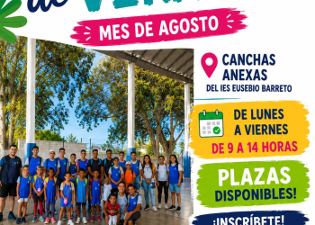 Cartel del Campus de Verano de Salud Mental La Palma en las canchas anexas del IES Eusebio Barreto