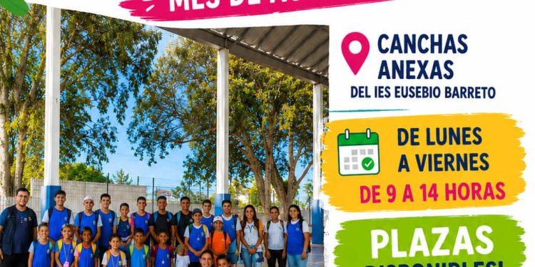 Cartel del Campus de Verano de Salud Mental La Palma en las canchas anexas del IES Eusebio Barreto