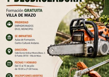 Cartel del curso de manejo de motosierra y desbrozadora en Villa de Mazo