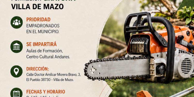 Cartel del curso de manejo de motosierra y desbrozadora en Villa de Mazo