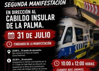 Cartel de CCOO convocando la segunda manifestación del transporte sanitario hacia el Cabildo Insular de La Palma