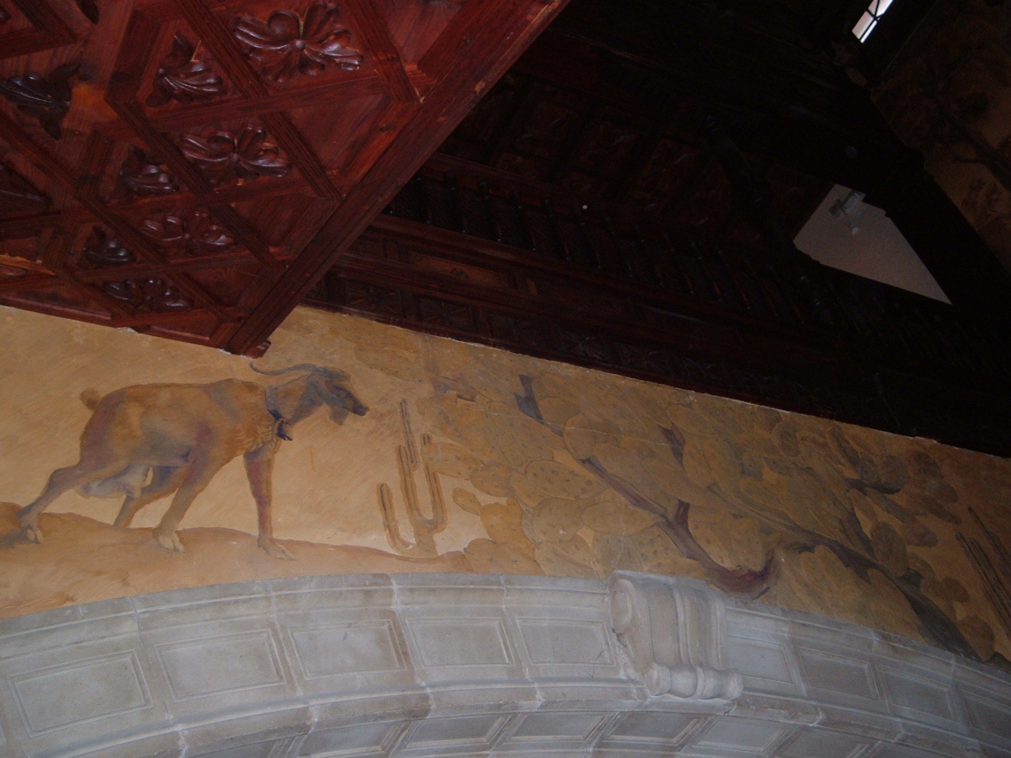 Detalle del fresco: una cabra entre tuneras, motivo del paisaje palmero.