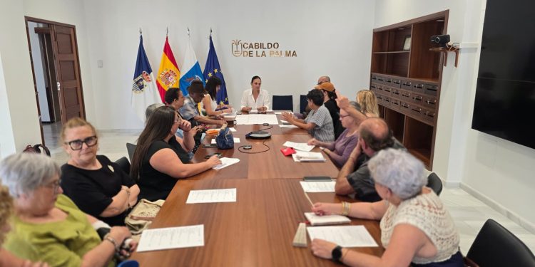 La consejera de Artesanía, Susa Armas, en una de las reuniones con artesanos de la Feria Insular