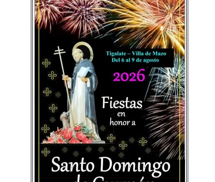 Cartel de las fiestas en honor a Santo Domingo de Guzmán en Tigalate, Villa de Mazo, del 6 al 9 de agosto de 2026