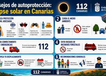 Infografía del Gobierno de Canarias con los consejos de autoprotección para el eclipse solar del 12 de agosto de 2026