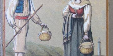 Pareja y faro de Barlovento, acuarela de Juan B. Fierro, 1860