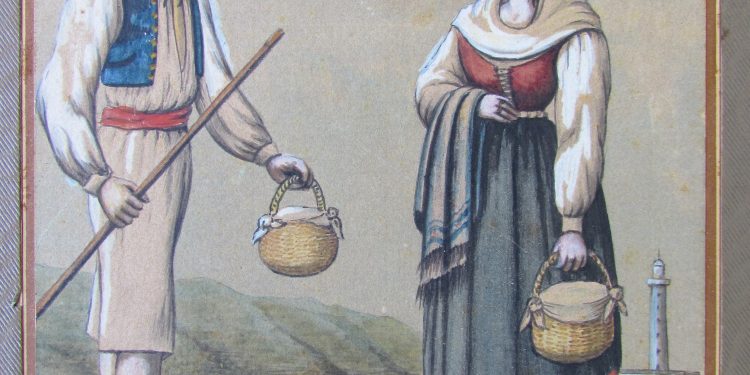 Pareja y faro de Barlovento, acuarela de Juan B. Fierro, 1860