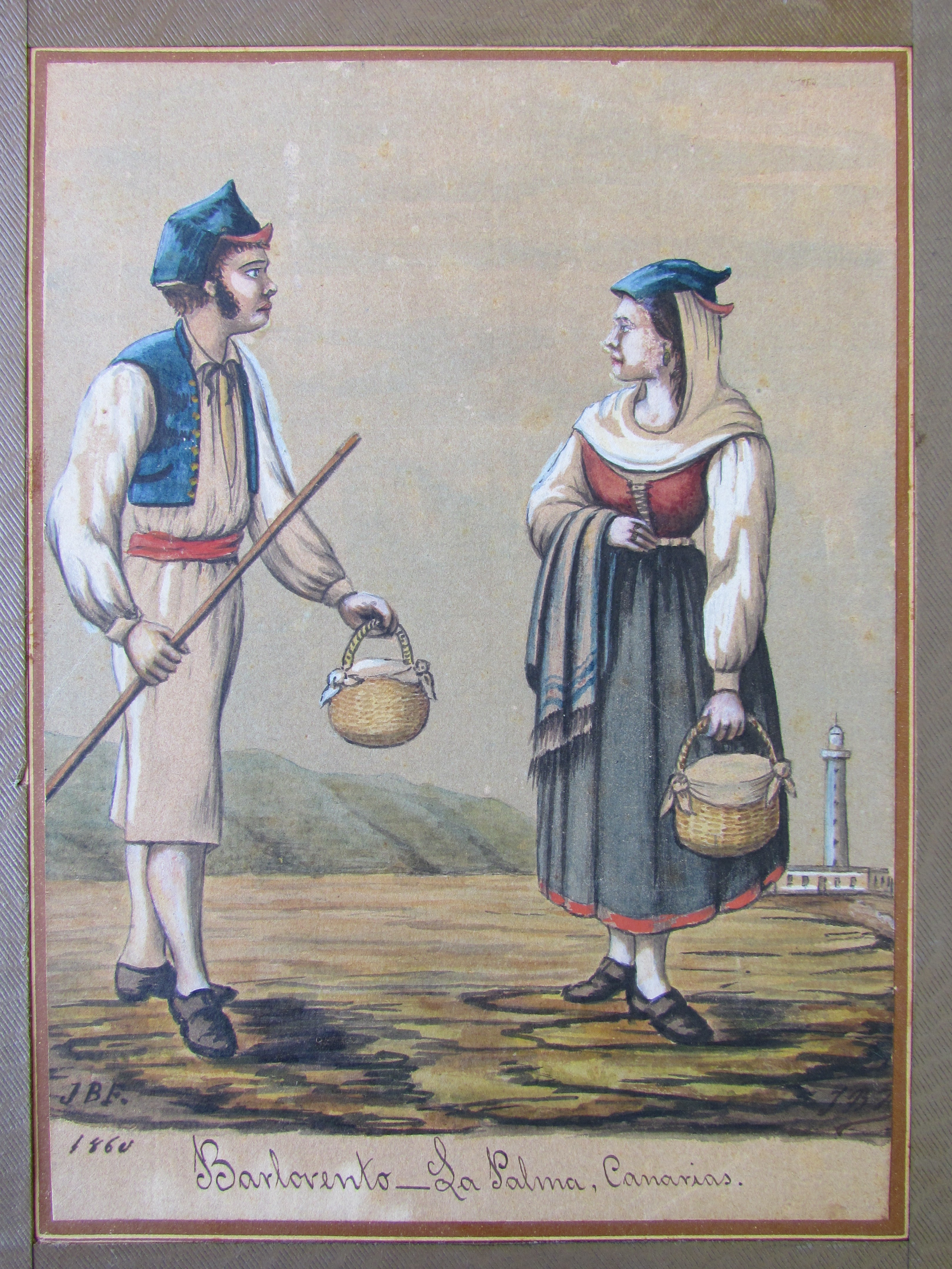 Pareja y faro de Barlovento, acuarela de Juan B. Fierro, 1860