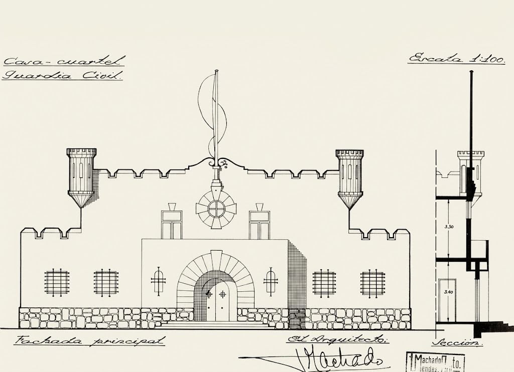 Plano de fachada de la Casa Cuartel de la Guardia Civil, 1938